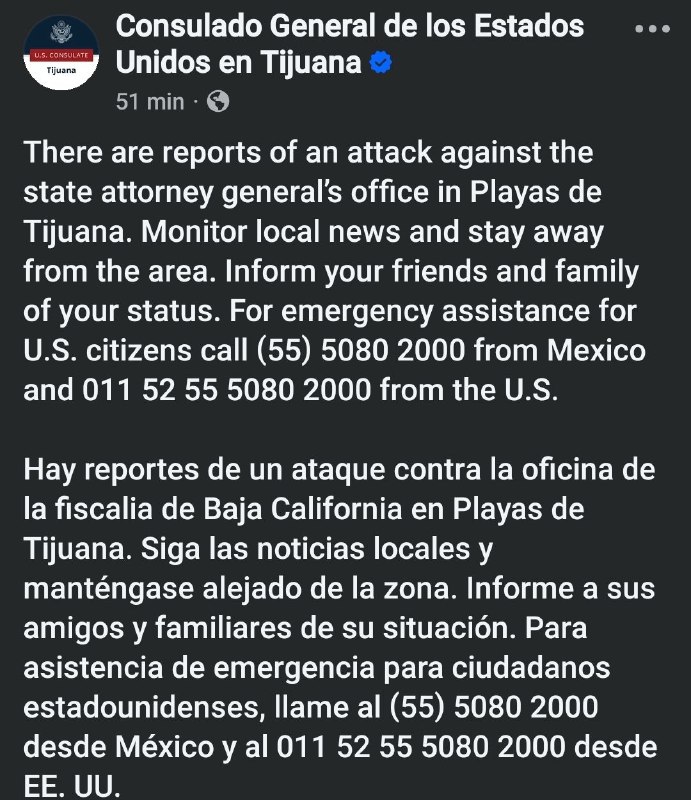 The U.S. Consulate in Tijuana has issued a security alert for its citizens in Tijuana.